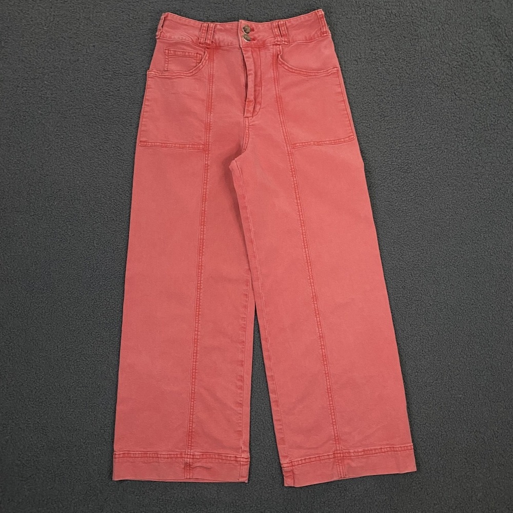 Pilcro Pants size 28 Pink High Rise Wide Leg Skipper Canvas Patch Pocket Stretch